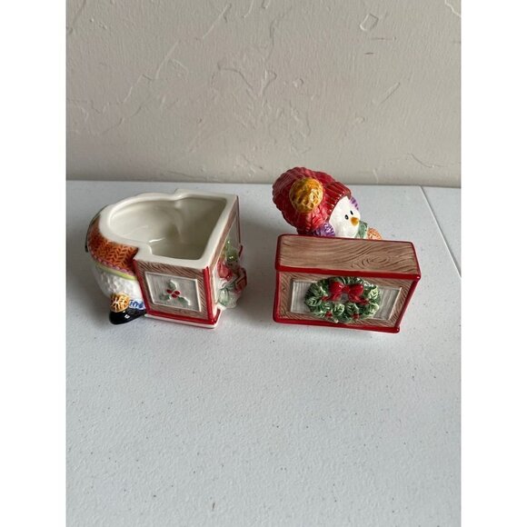 Fitz and Floyd Snowman Jamboree Piano Playing Candy Jar Trinket Lidded Box 2004 - Picture 5 of 7